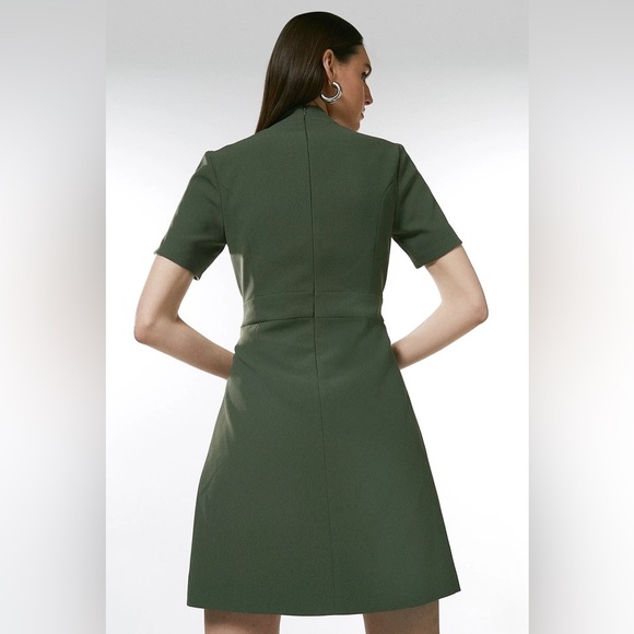 Karen Millen Tailored Military Pleat Notch Neck Wrap Mini Dress in “Khaki” - Picture 6 of 8